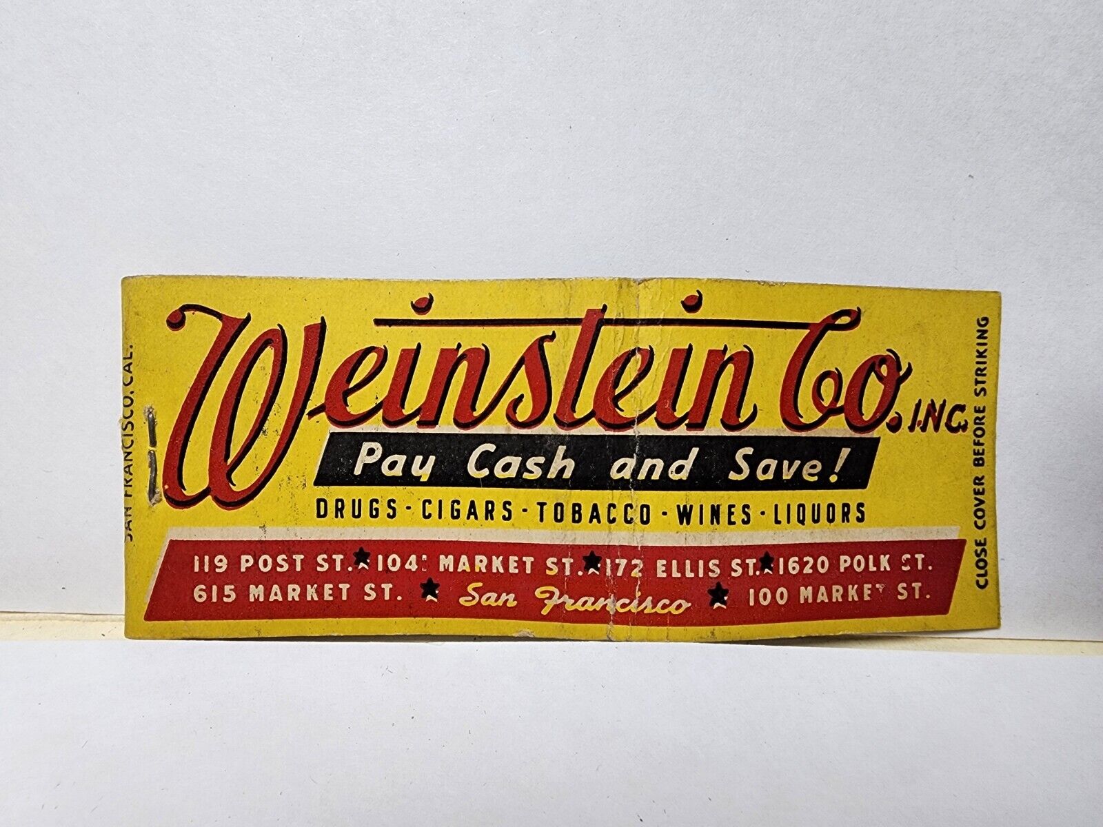 Vintage WEINSTEIN STORE Full Length Advertising San Francisco CA Matchbook Cover