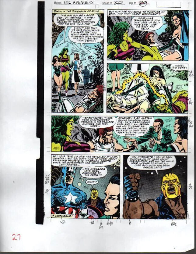 Original 1990 Captain America She-Hulk Avengers 327 Marvel color guide art page