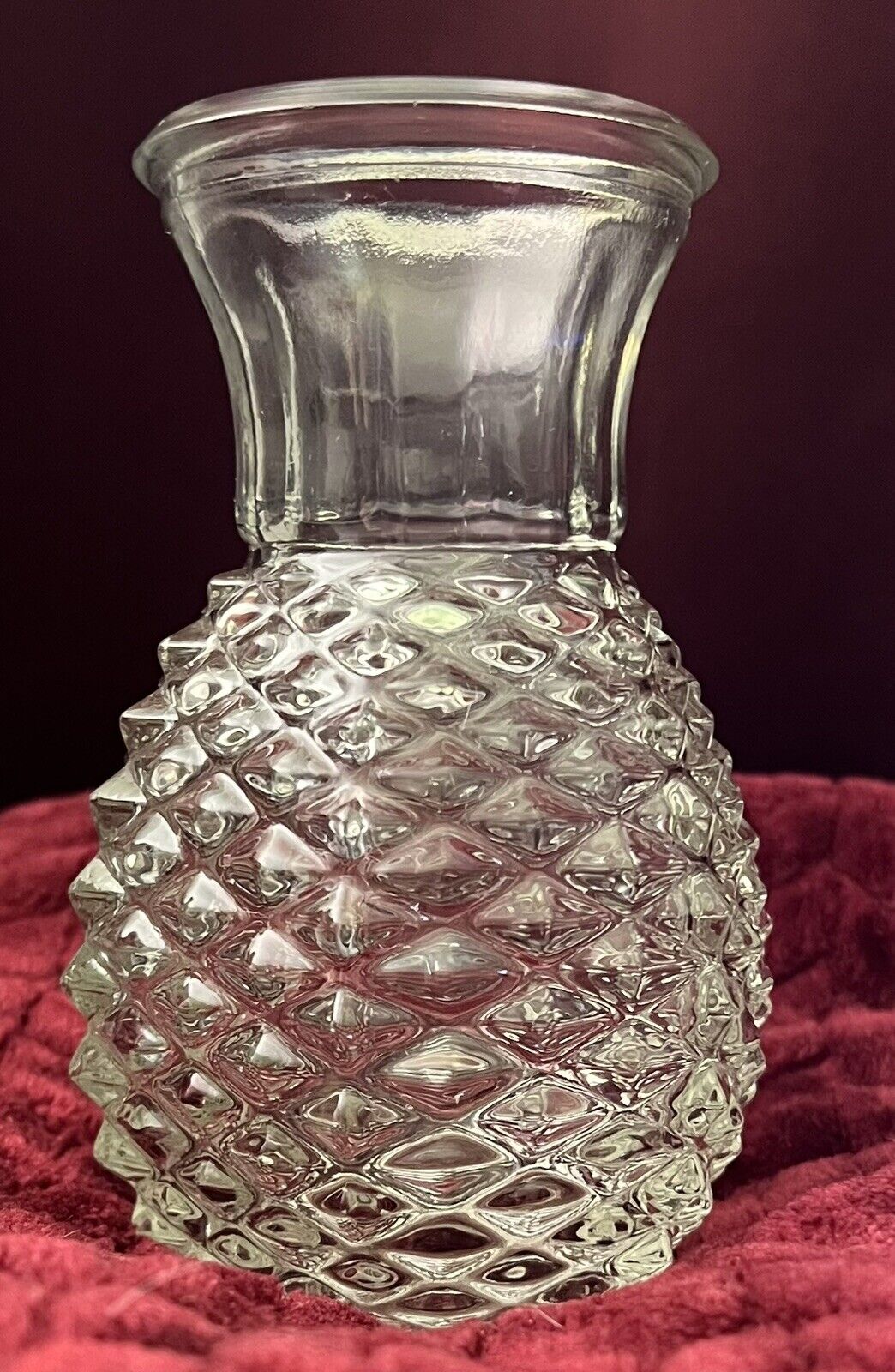 Clear Pressed Glass Pineapple Shaped Vase Diamond Cut FTD 1979-1986 Vtg 