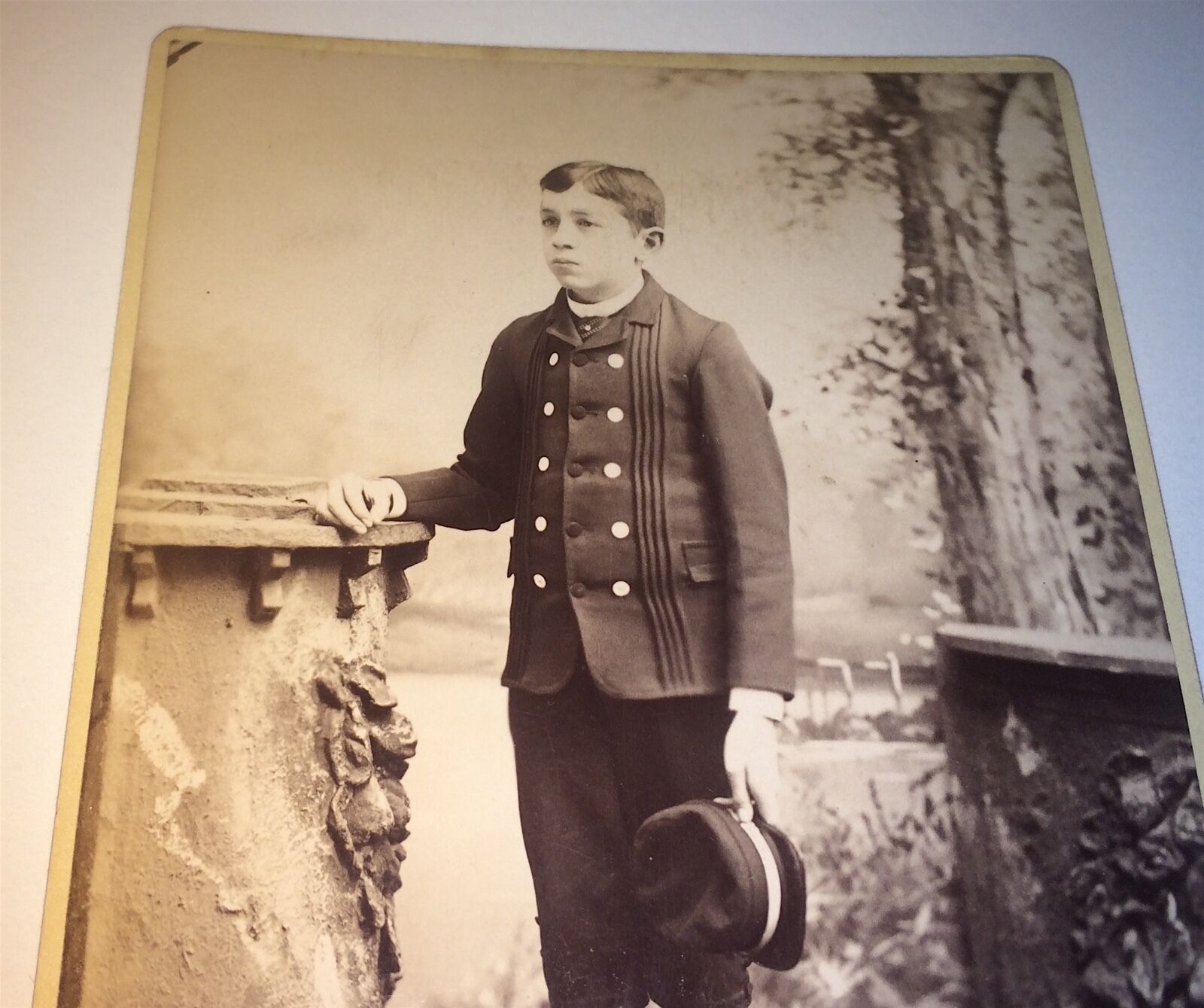Antique Victorian Handsome Uniformed Boy Fashion & Hat Spencer MA Cabinet Photo