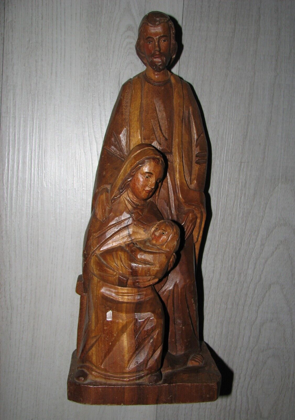 Vintage hand Carved Wood Mother Child Mary Baby Jesus Joseph statue HOLY FAMILY