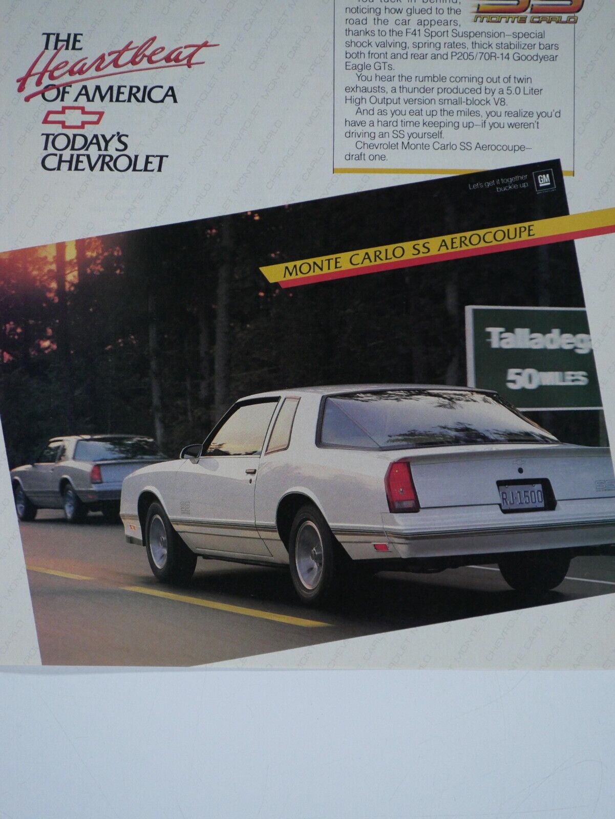 1987 Chevrolet SS Monte Carlo Aerocoupe White Original Print Ad 8.5 x 11