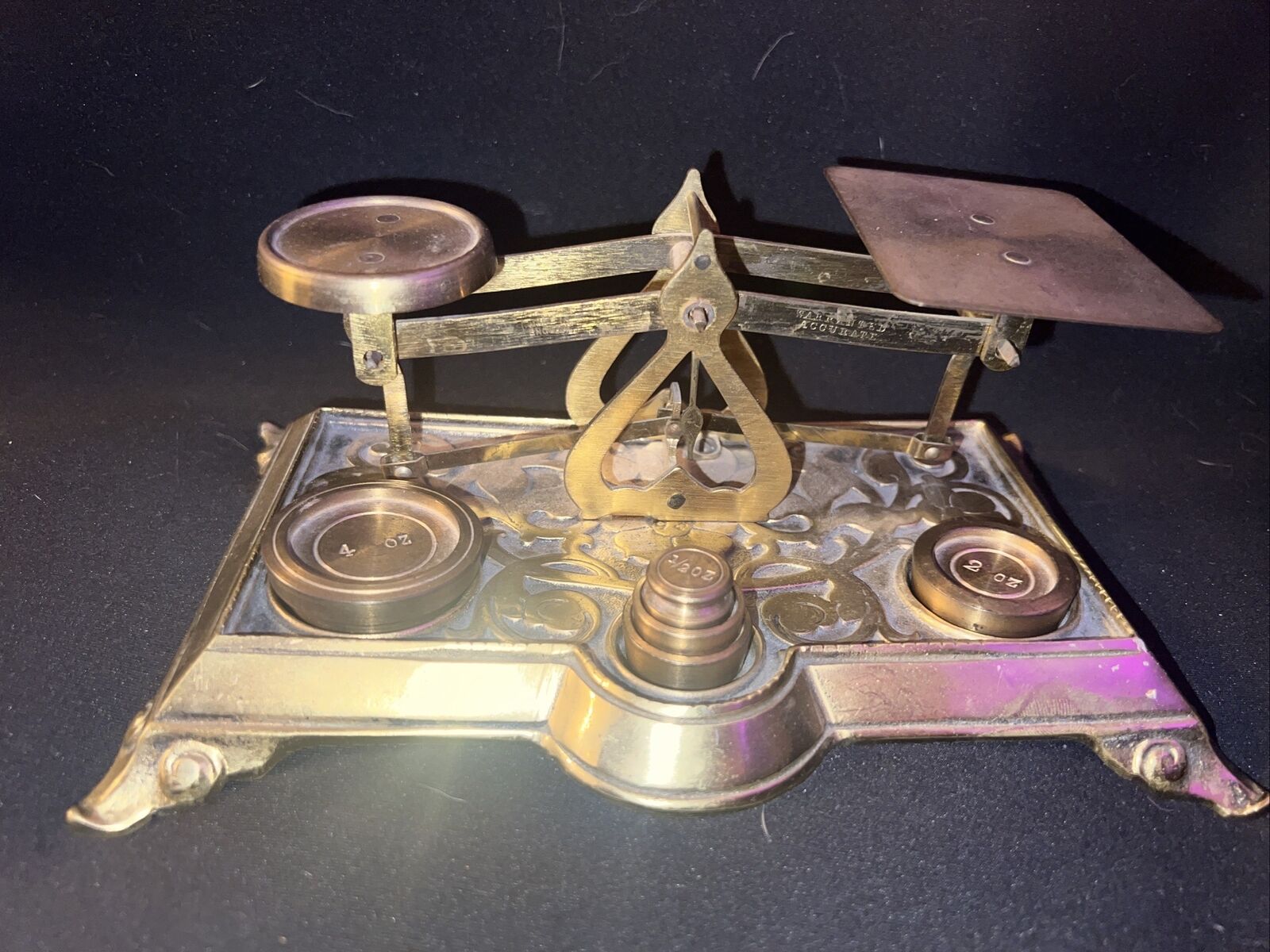 Antique English Postal Letter Scale & Weights Warranted Accurate circa 1870