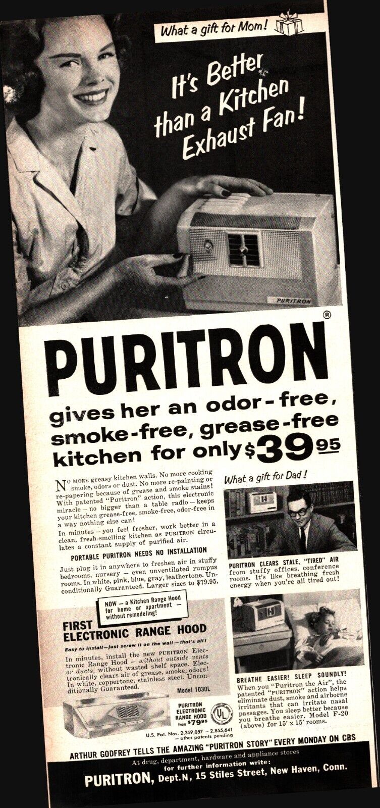 a1959 Puritron Portable Exhaust Fan Air Purifier Vintage Magazine Print Ad b3