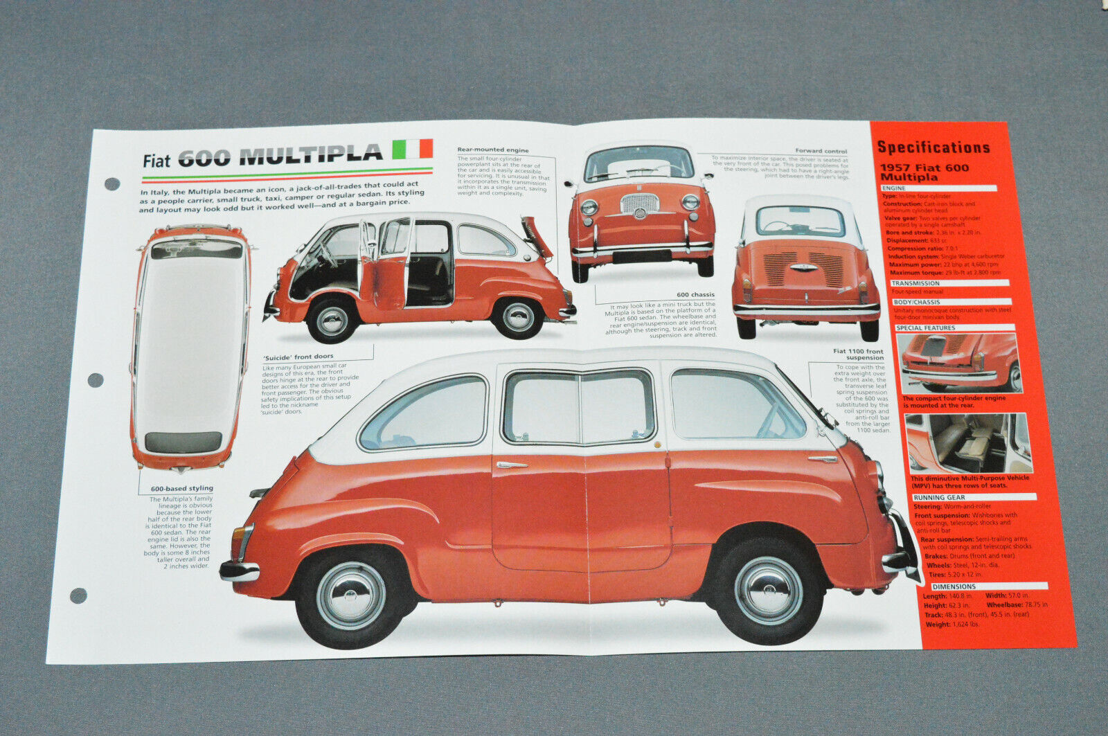 1956-1966 FIAT 600 MULTIPLA (1957) Car SPEC SHEET BROCHURE PHOTO BOOKLET