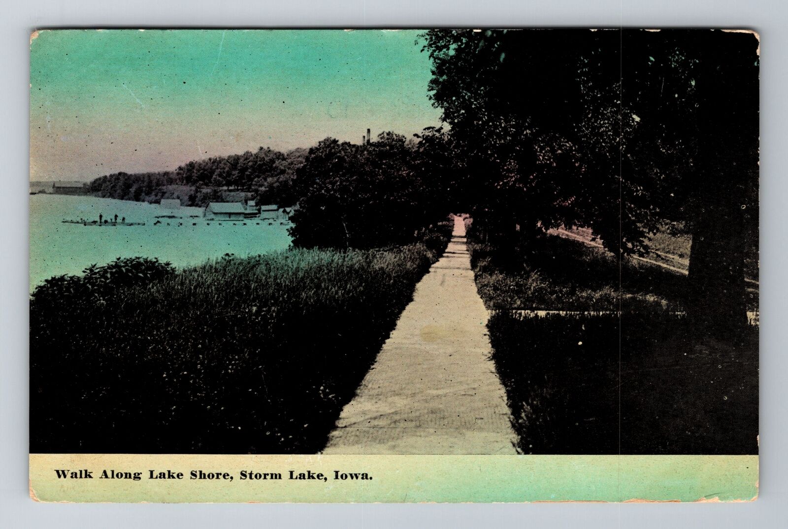Storm Lake IA-Iowa, Walk Along Lake Shore, Antique, Vintage c1914 Postcard