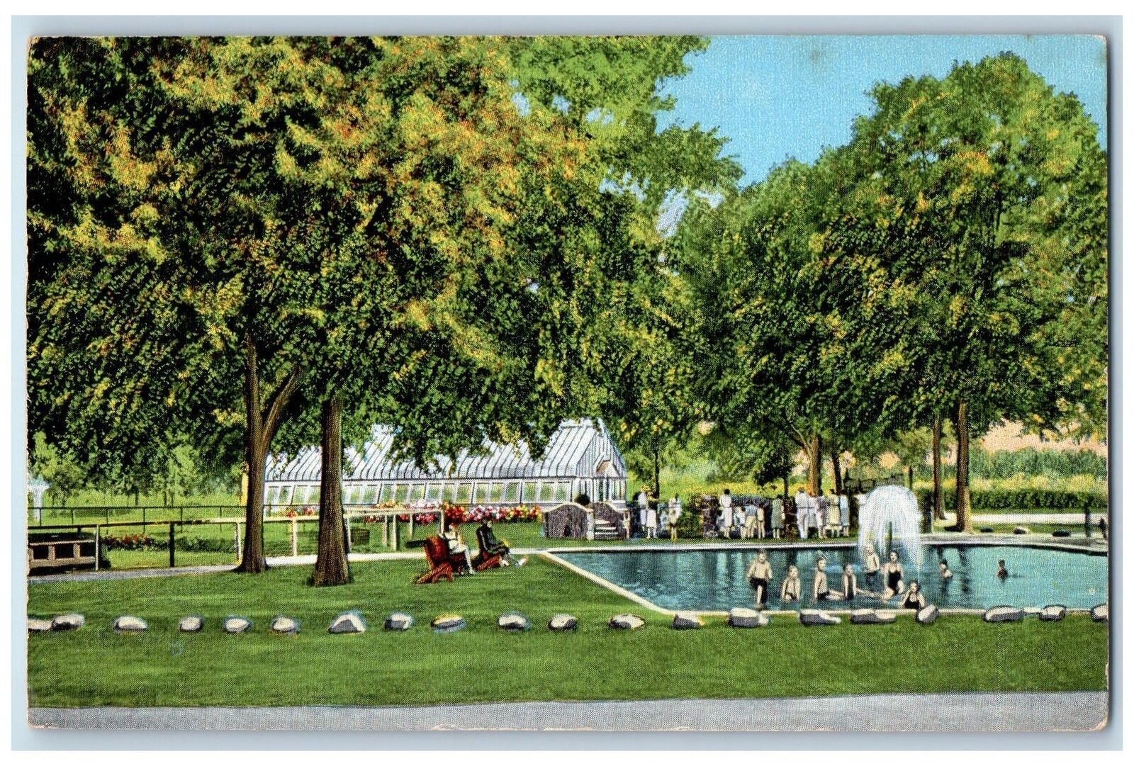 c1940\'s Children\'s Wading Pool Highland Park Meridian MS Unposted Trees Postcard