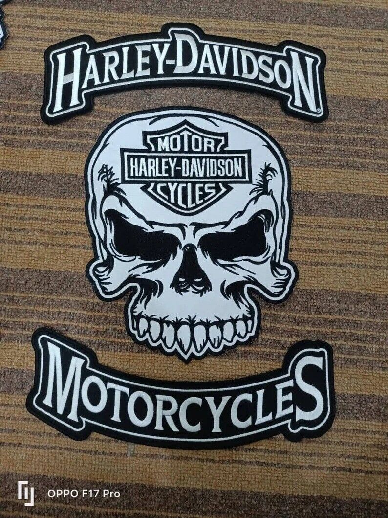HARLEY ROCKERS WILLIE G. Skull Grey Motorcycle Jacket Vest Back Patch Large 3pc.