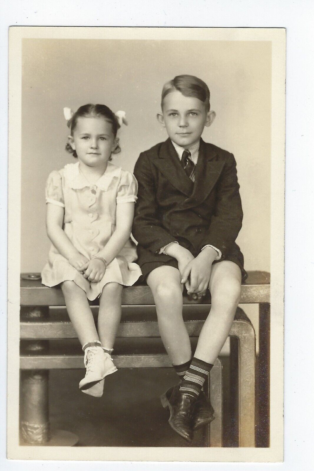 Brother & Sister Formal Portrait Real Photo Postcard RPPC Posing c1935