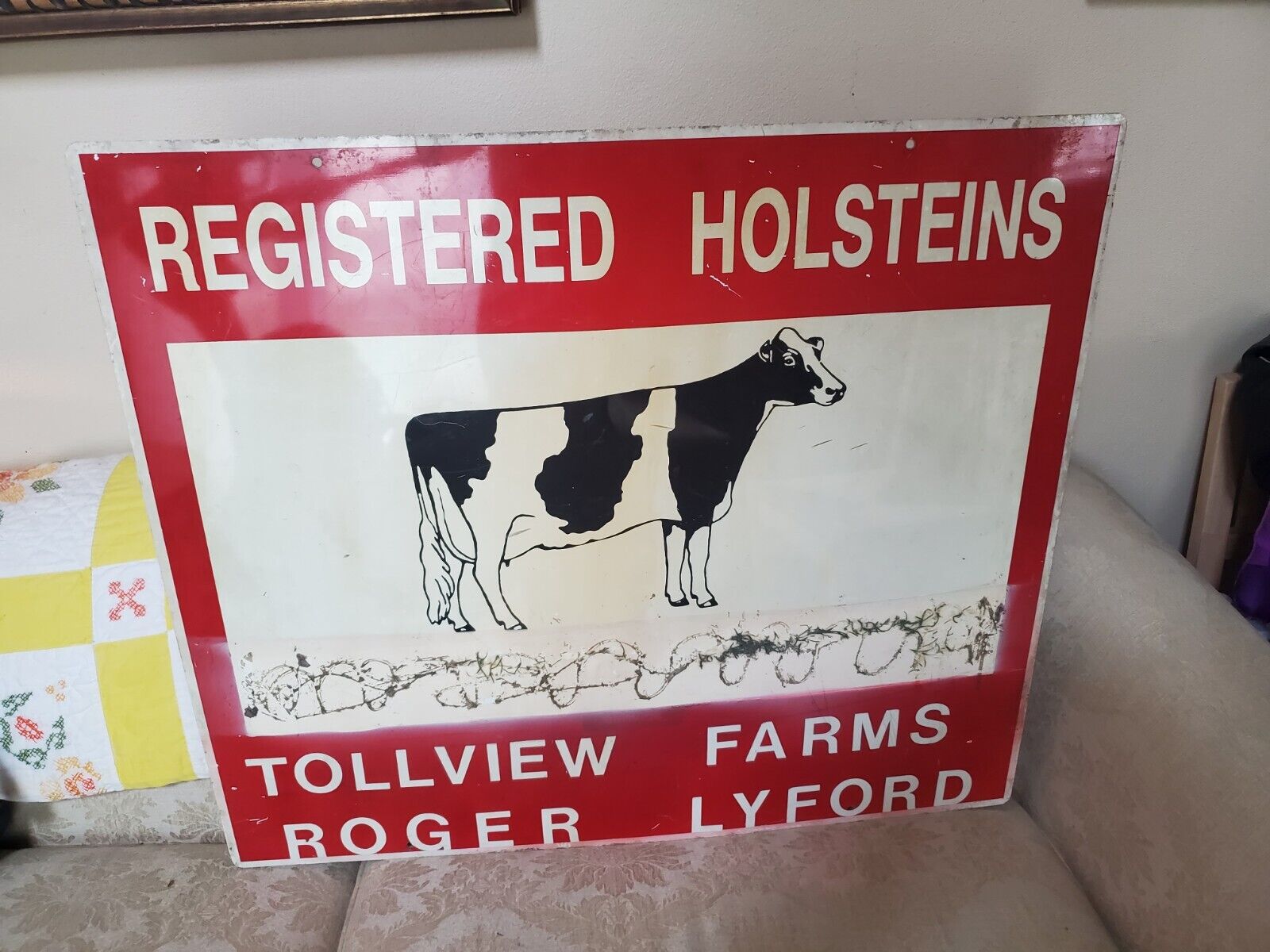 Double Sided Metal Cow Sign One Side Still Has Orignal Plastic On One  Vintage