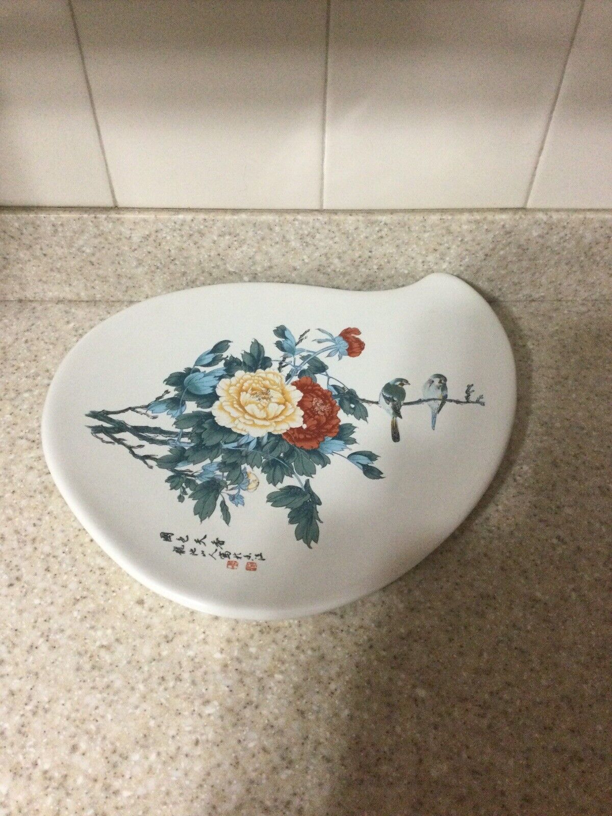  Rare Vintage Hand-painted  Decorative Plate Birds & Flowering Branch 