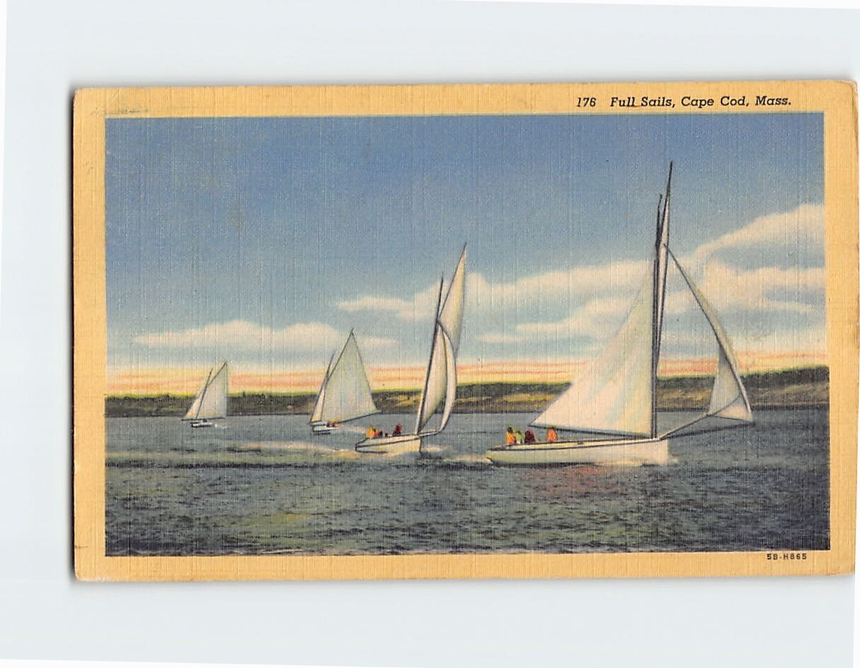 Postcard Full Sails Cape Cod Massachusetts USA North America
