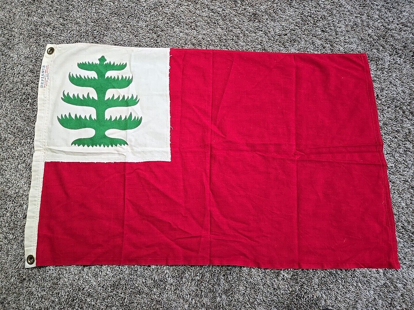 Vtg Cotton Pine Tree Flag of New  England Flag 36”x23” DEFIANCE USA  100% Cotton