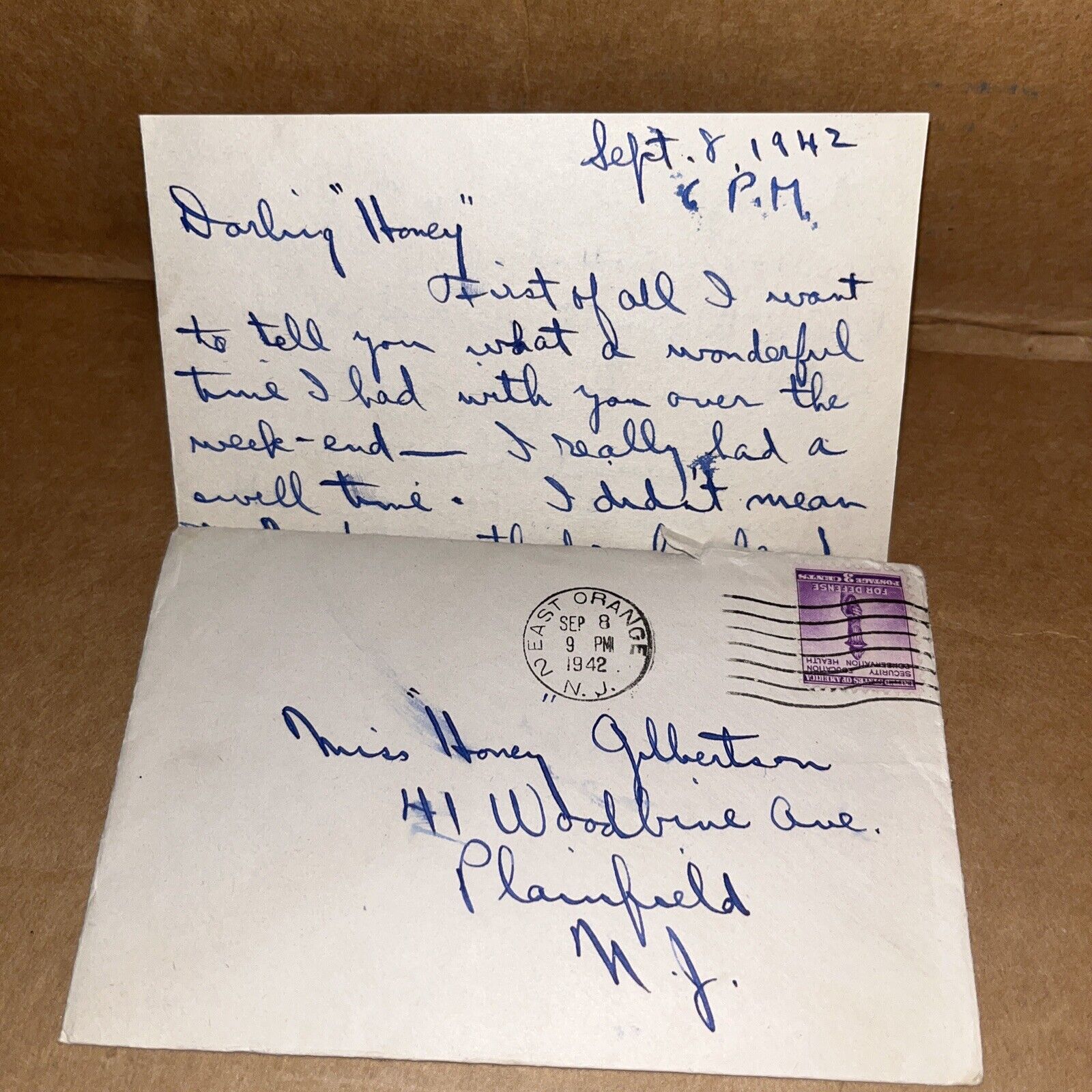 1942 Love Letter Correspondence: Rutgers University Fraternity Hopes
