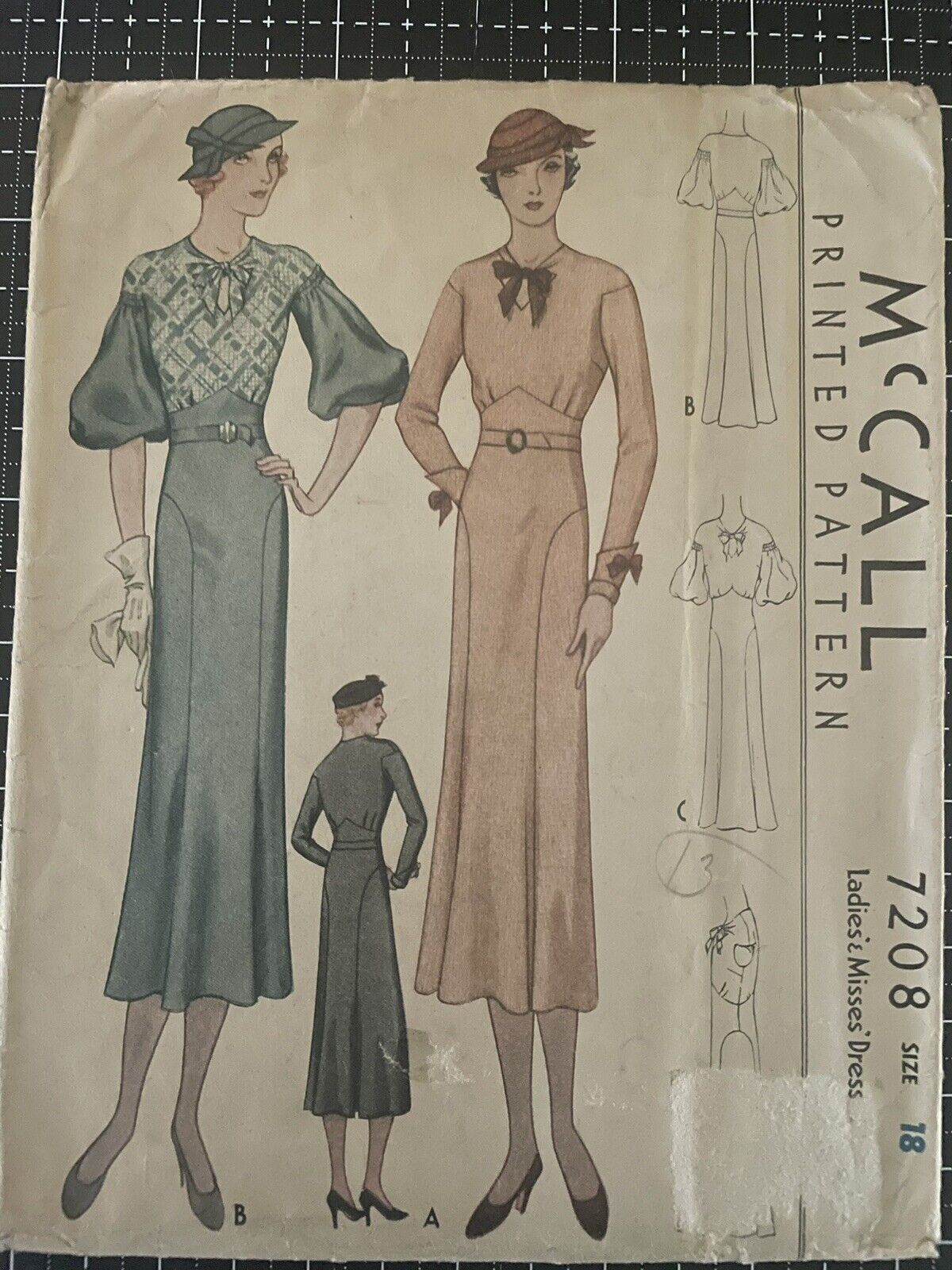 Vintage 1933 McCall Dress Sewing Pattern #7208 - size 18 - Bust 36- Complete