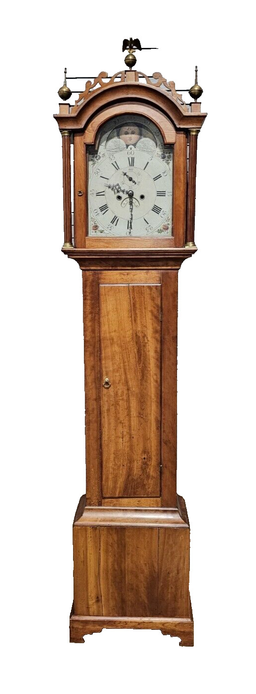Antique Late 18th Century New England Roxbury Style Tall Case Grandfather Clock