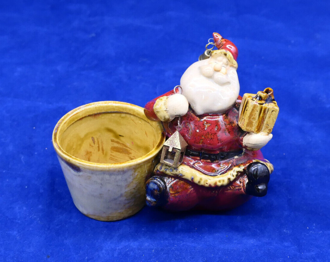 Kirkland\'s Home Holly Collection Santa Tea-Light Holder Hand Painted Ceramic 