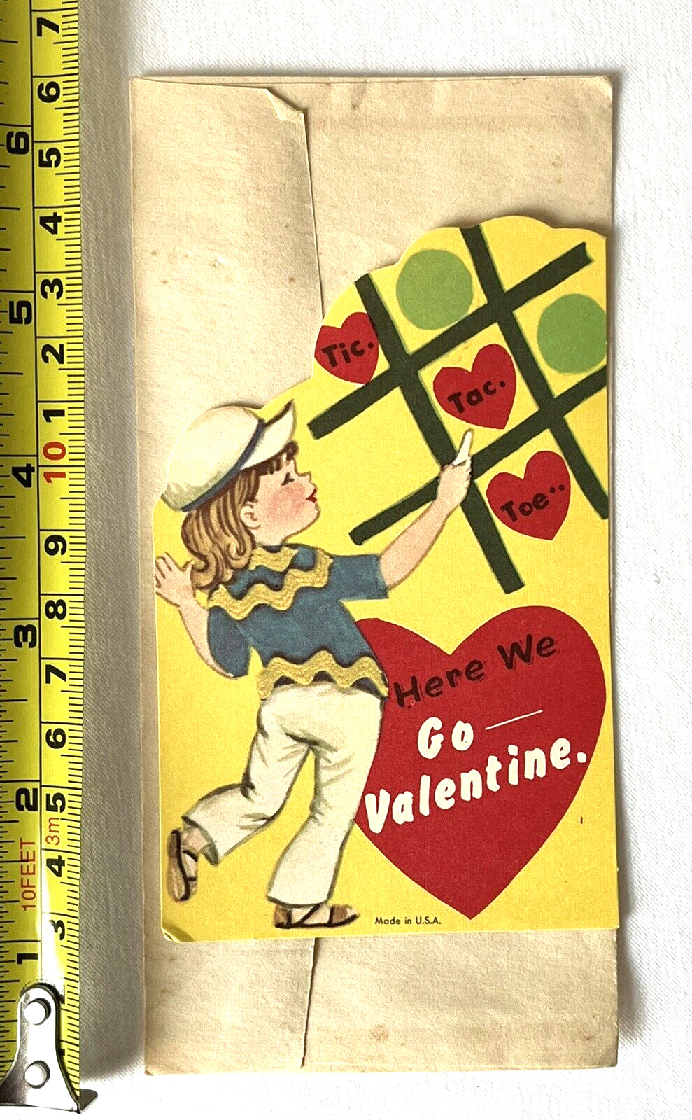 Vintage UNUSED Valentines Day Card Tic Tac Toe Here We Go with ENVELOPE
