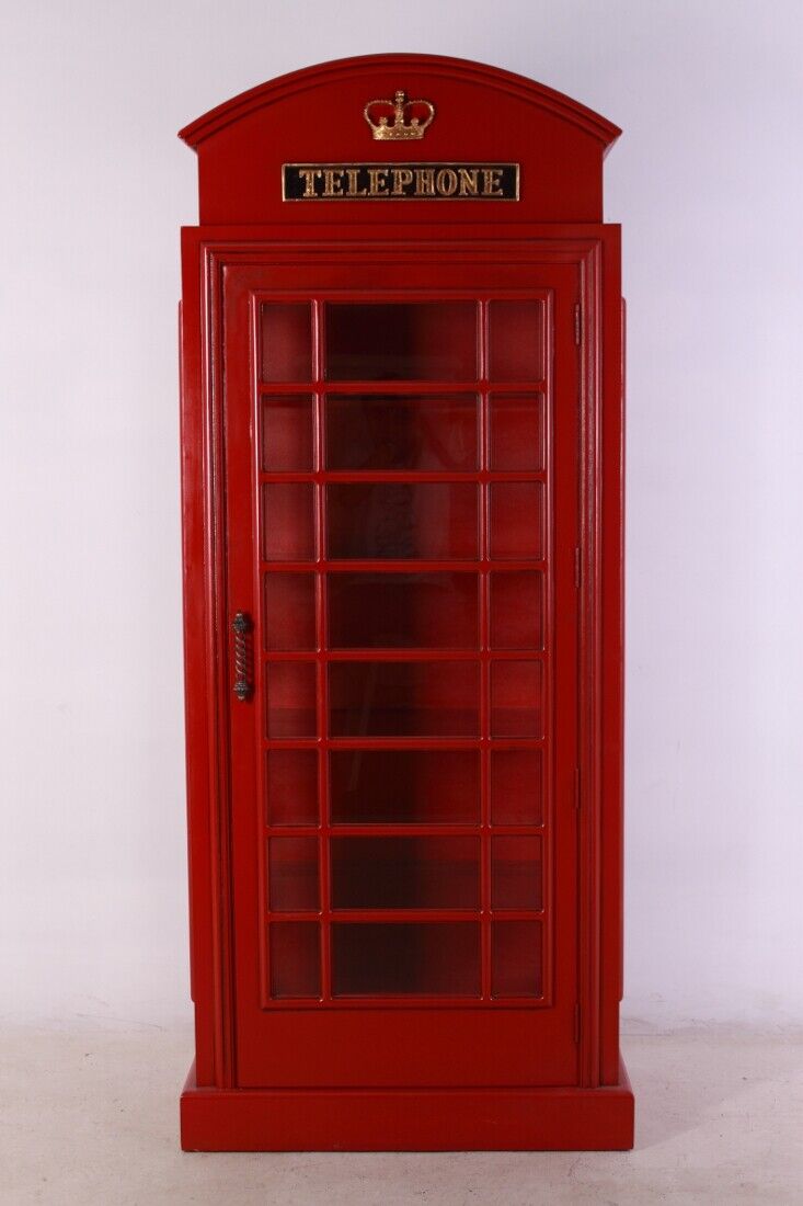 Red Phone Booth Cabinet British London England Prop Resin Theme Decor Statue