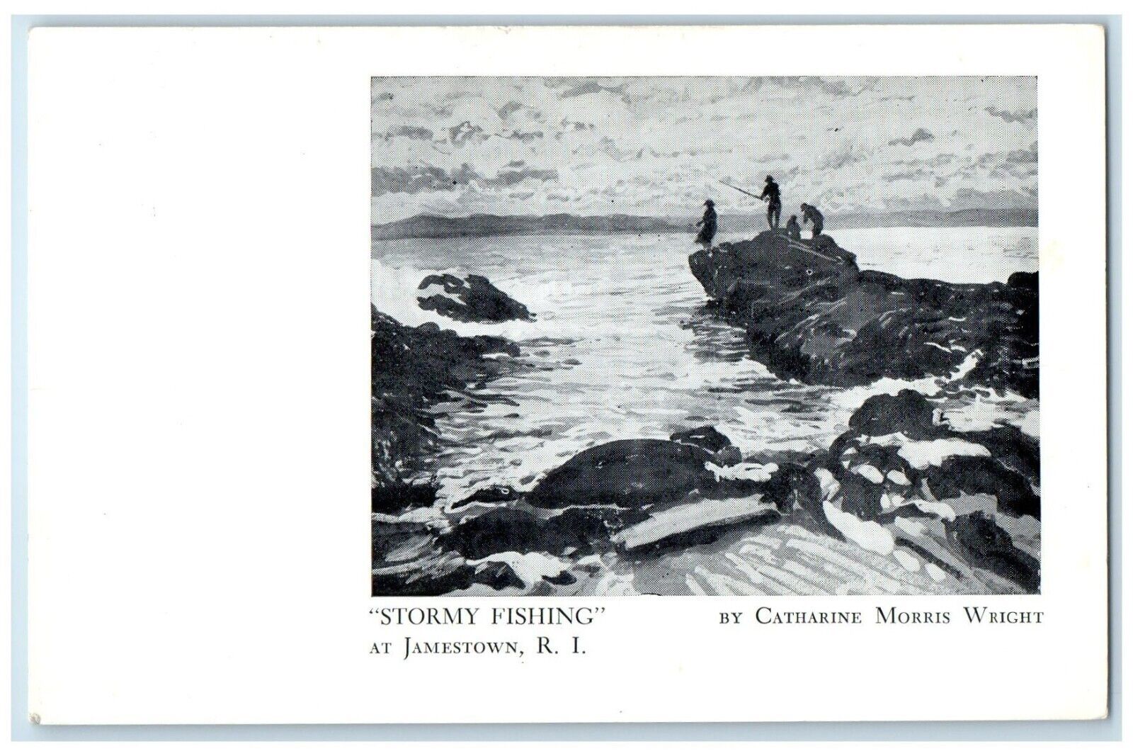 c1940 Stormy Fishing Catharine Morris Wright Jamestown Rhode Island RI Postcard