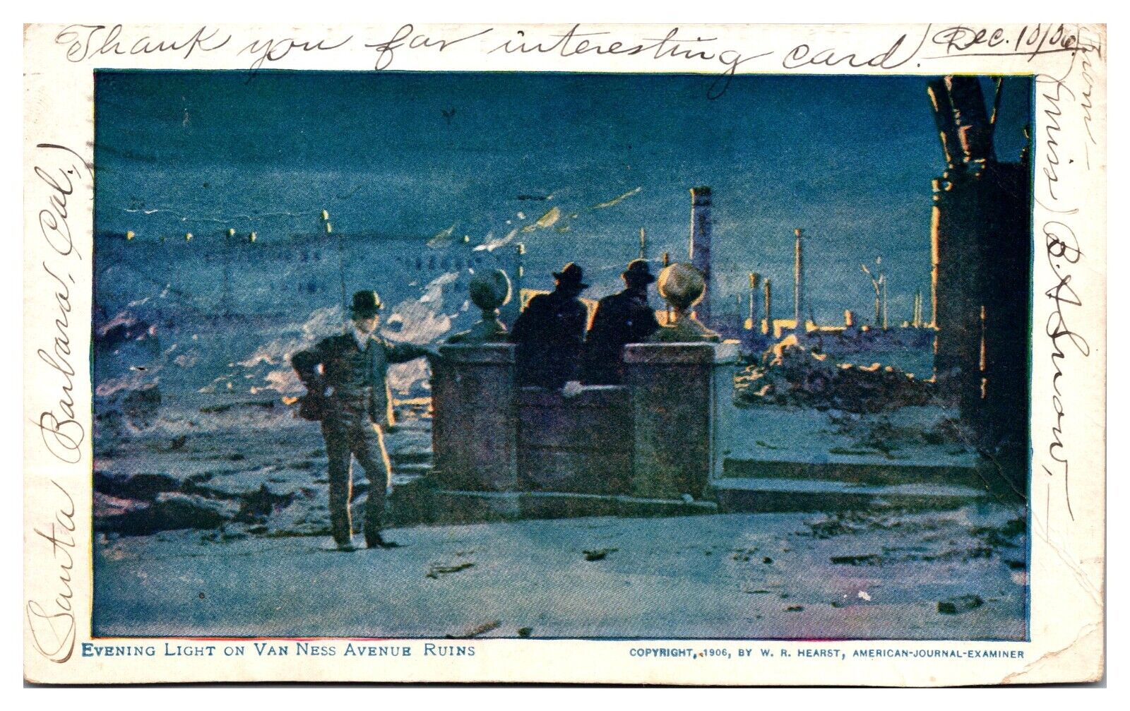 1906 Evening Light on Van Ness Ave Ruins, San Francisco Earthquake, CA Postcard