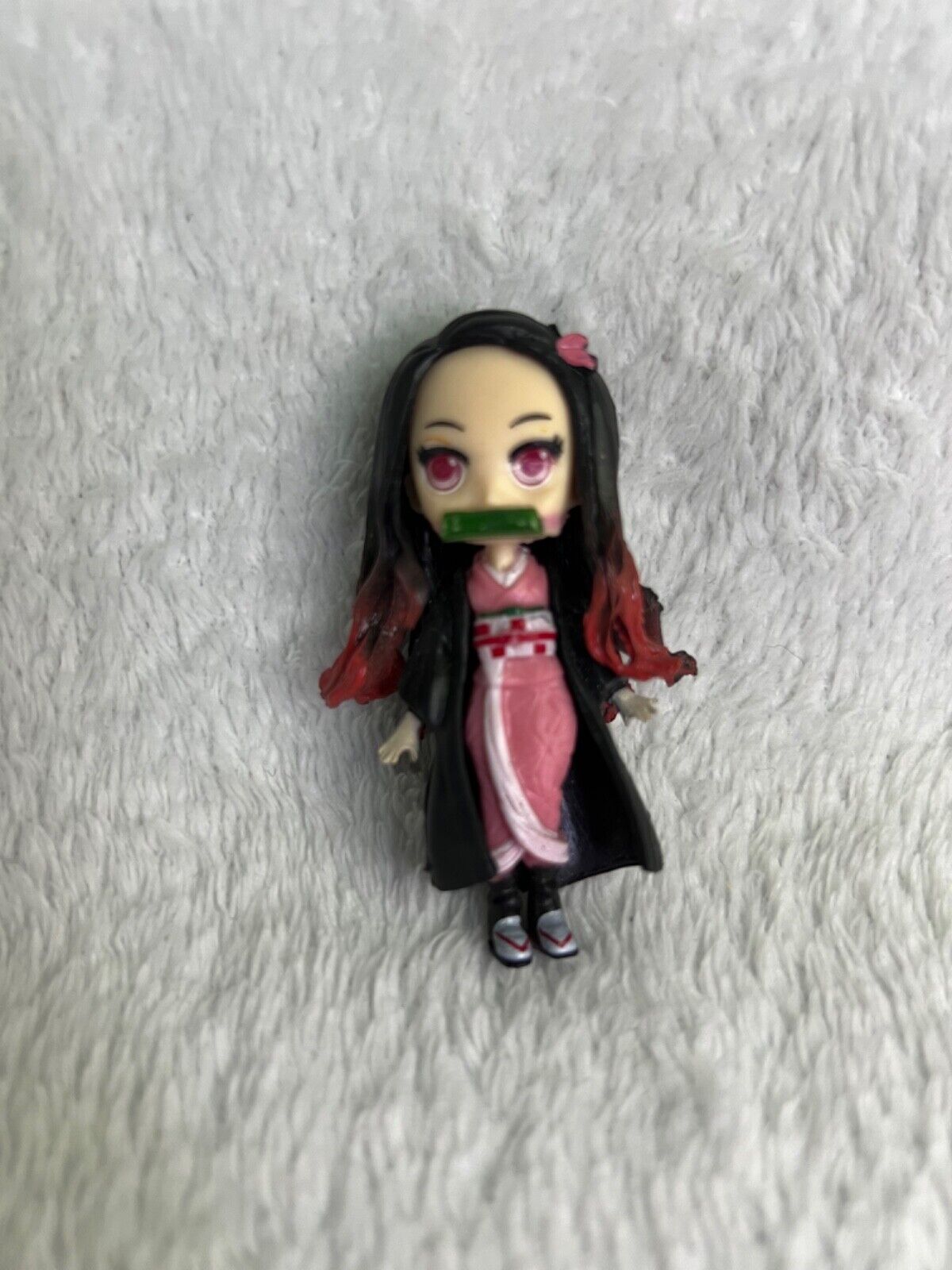 Cute anime figure of nezuko bamboo and red hair and pink dress