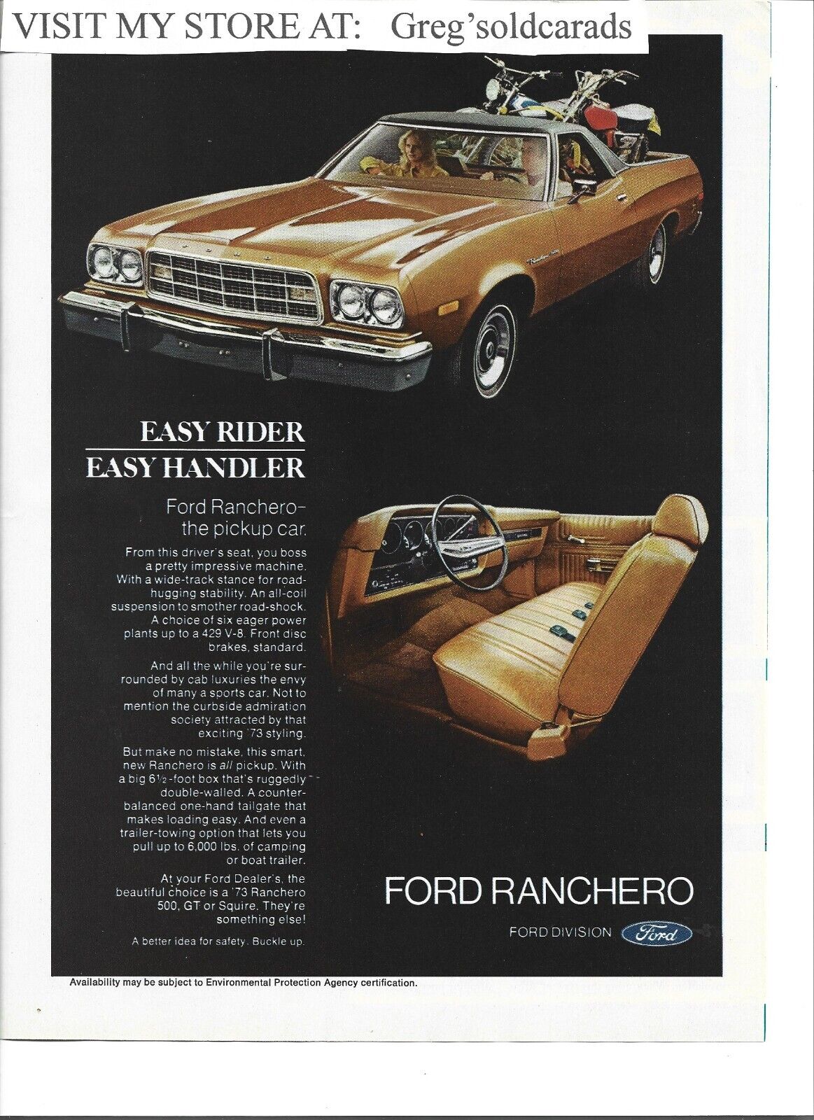 Original 1973 Ford Ranchero vintage print ad: \
