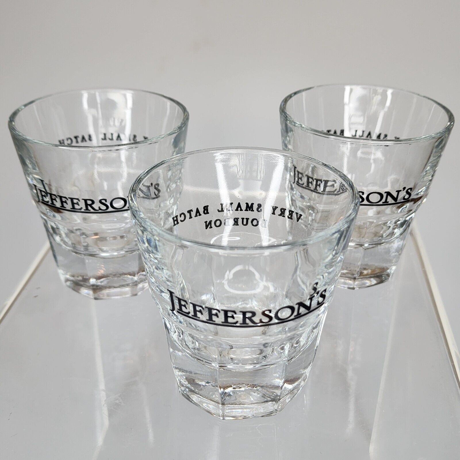 Lot of 3 Jeffersons Very Small Batch Bourbon Double Shot Glass Anchor Hocking