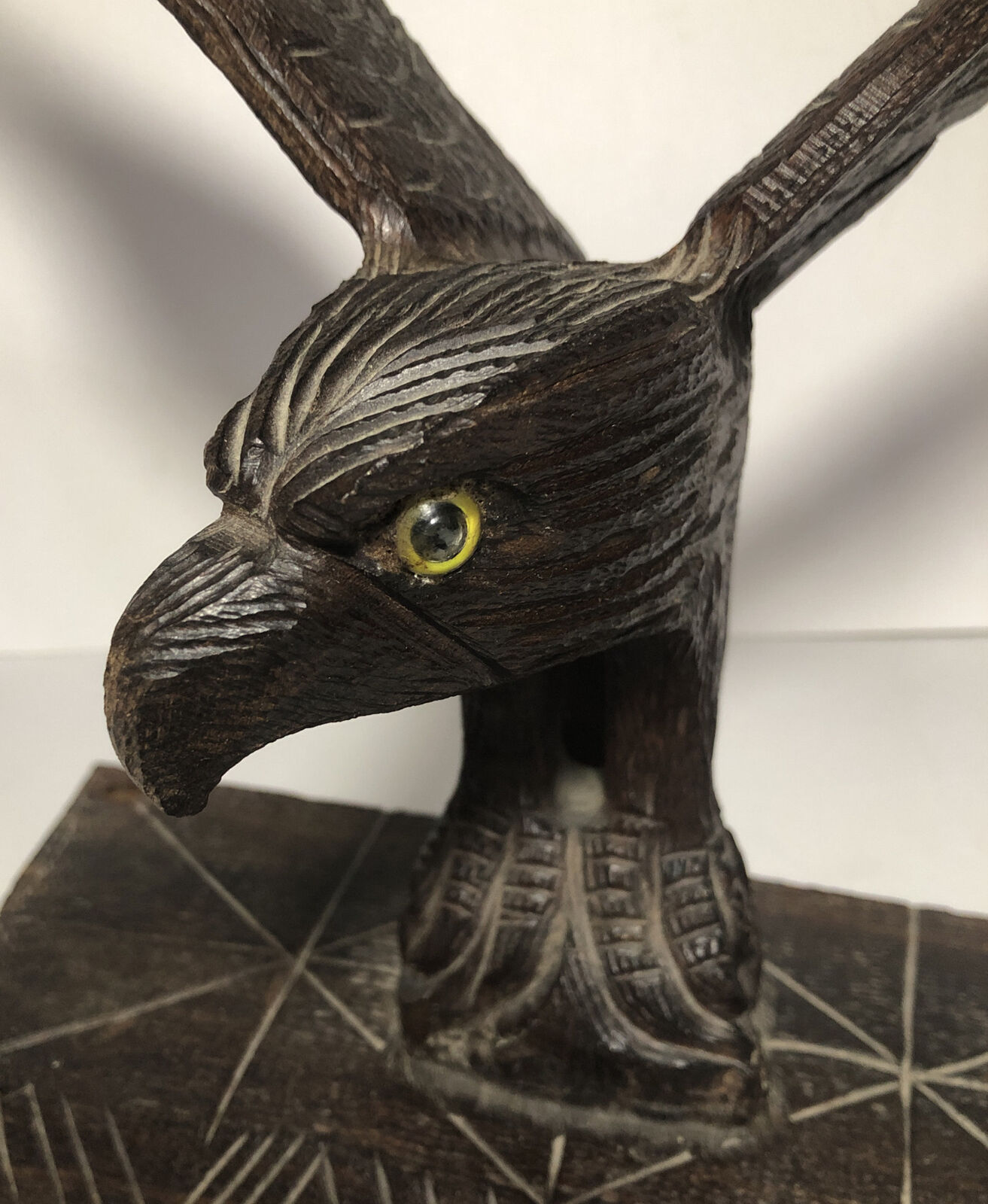 Vintage Majestic Hand Carved Wood Wooden Bald Eagle Distinctive Eyes 12” Tall