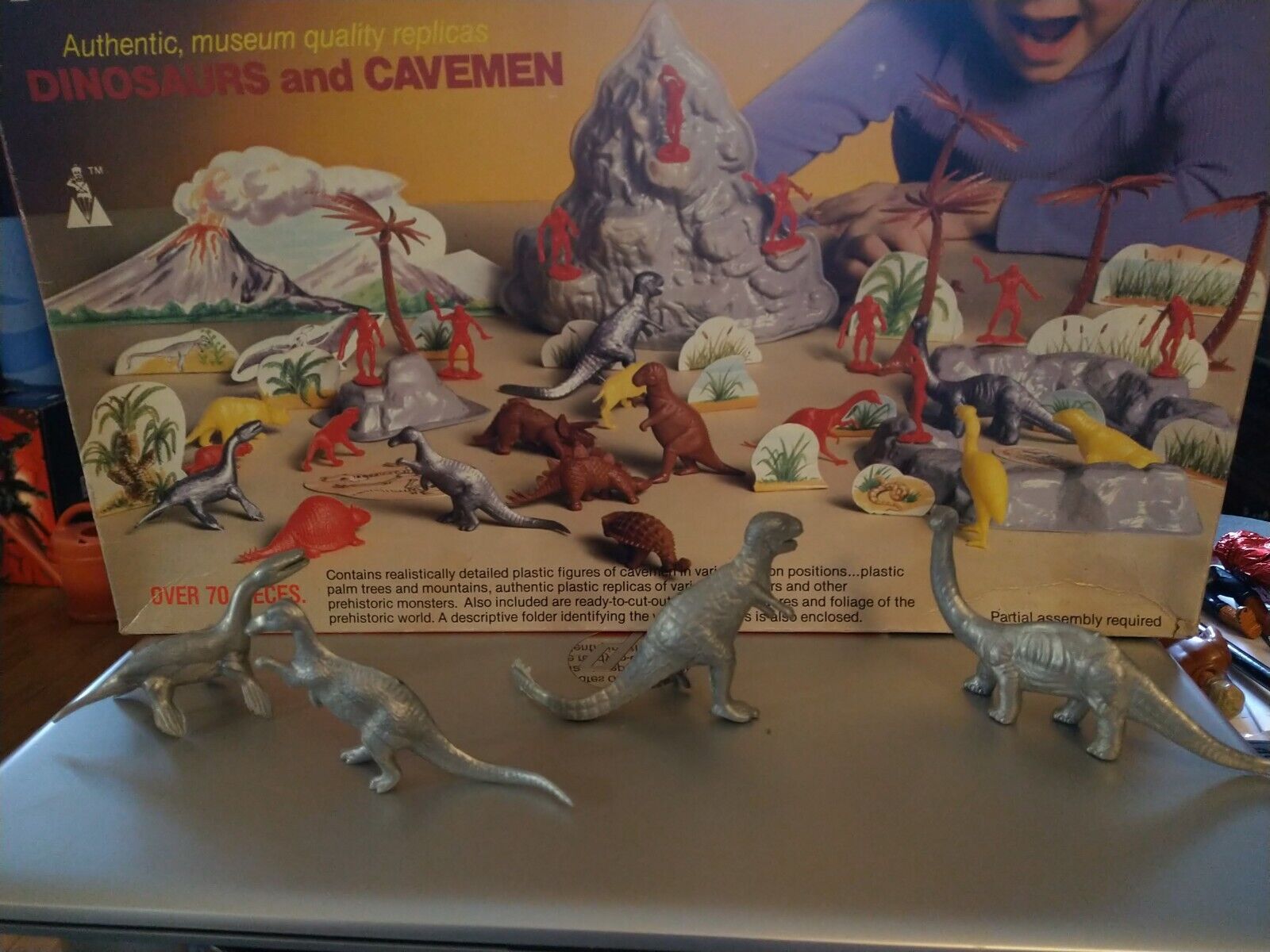 Vintage 1980s Prehistoric Playset Lot of 4 Silver/Gray Dinosaurs 