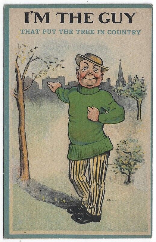 Vintage Comic Postcard, I'M THE GUY That put the tree in country