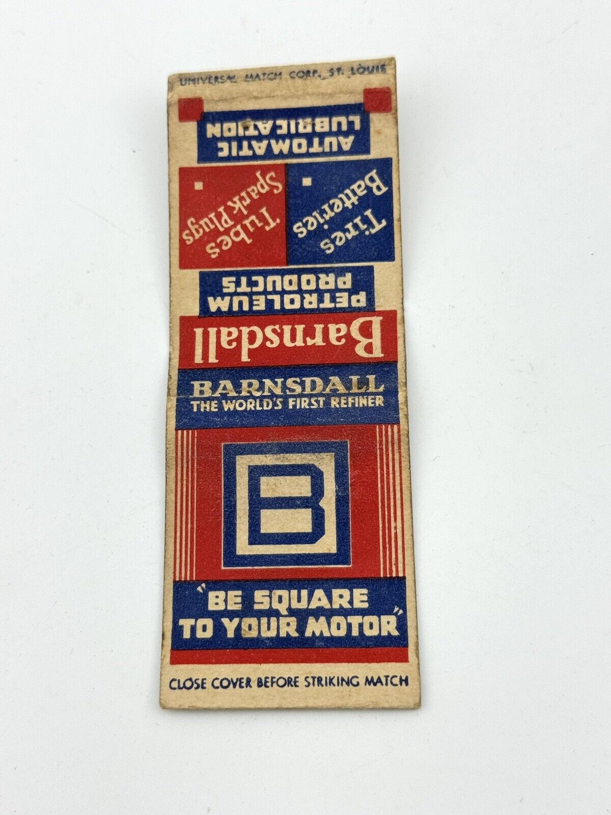 Matchbook Cover BARNSDALL BE SQUARE Oil Gas Advertizing NASCAR Ad