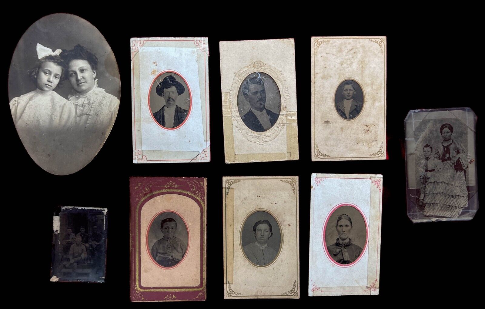 Group lot of 8 ANTIQUE 1800s Photos Tin types family men women child