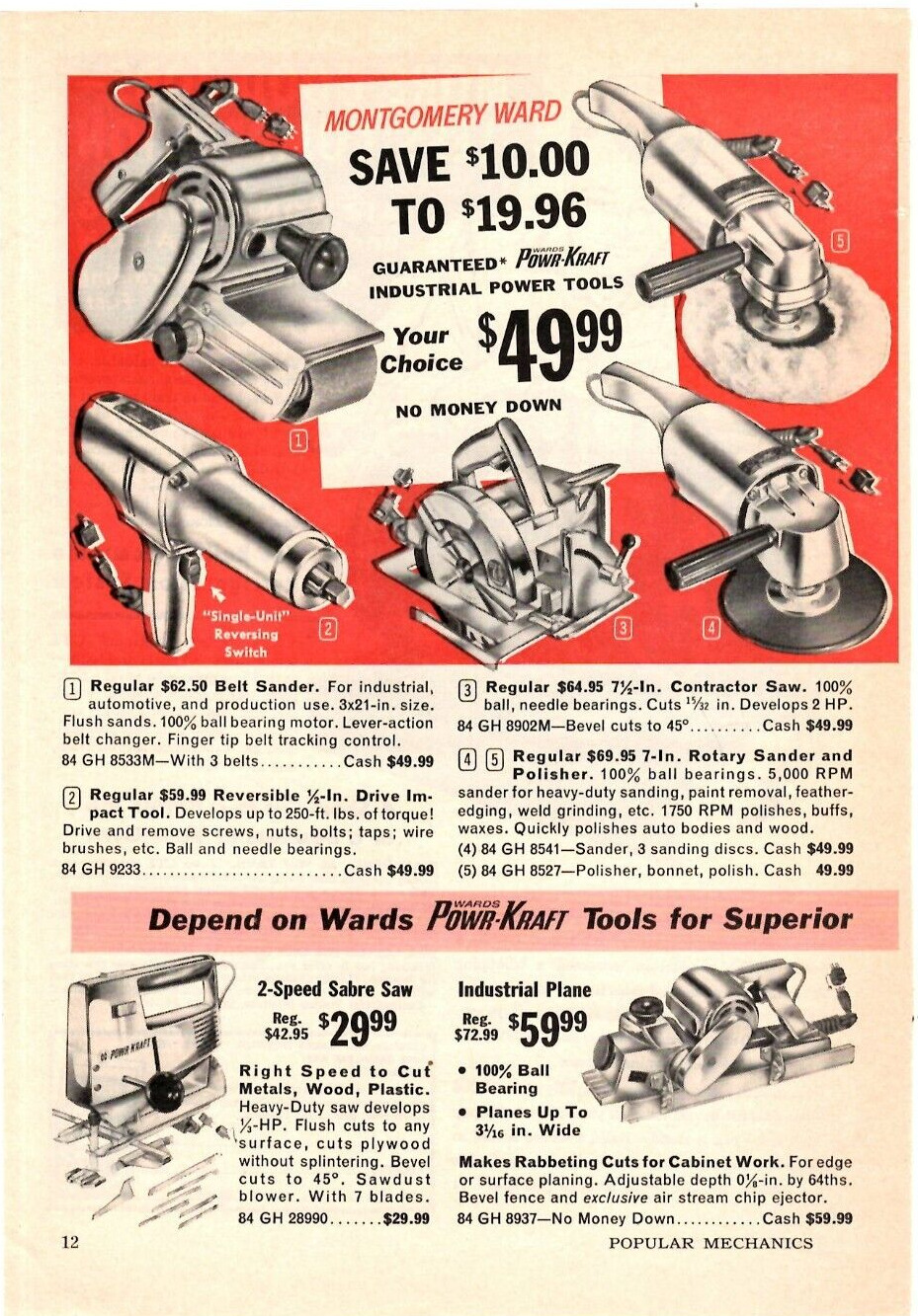 1964 Print Ad Montgomery Ward Wards Powr-Kraft Tools Industrial Power Sander Saw