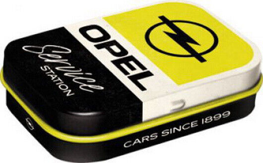 NOSTALGIA pill box OPEL SERVICE STATION with peppermint dragees NEW ORIGINAL PACKAGING