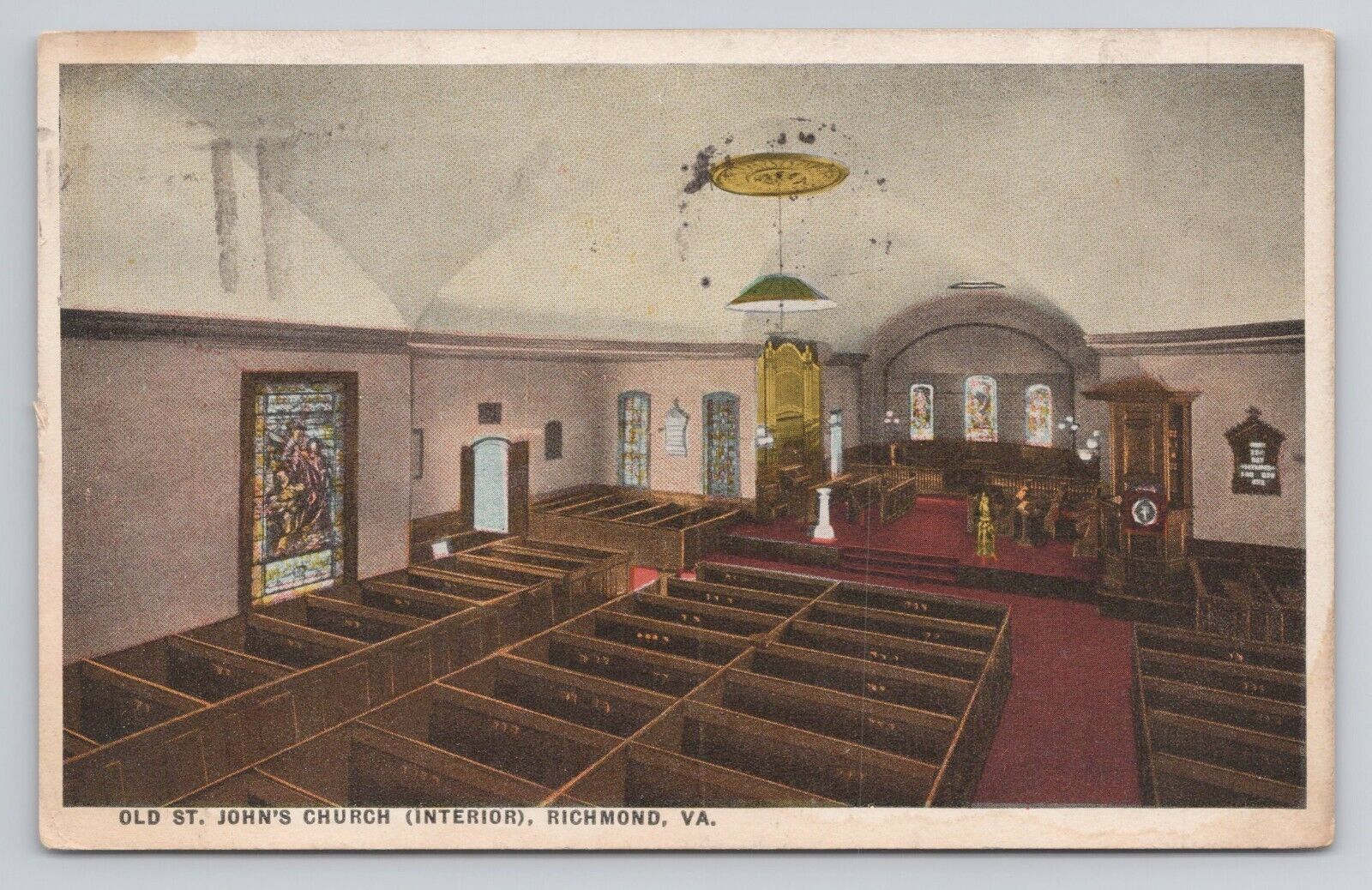 Postcard Old St. John's Church Interior Richmond Virginia 1922