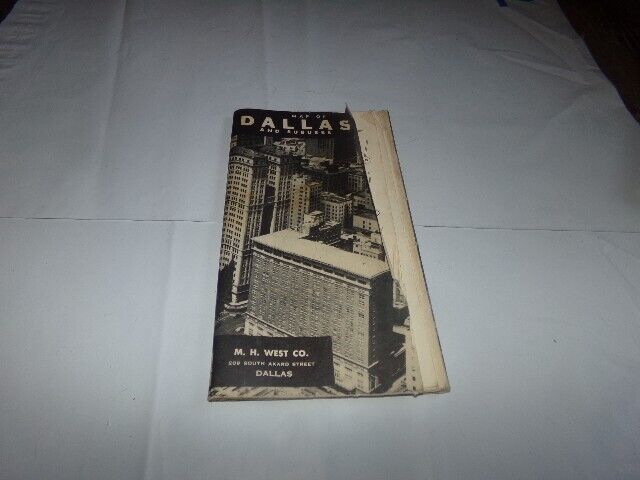Vintage Dallas & Suburbs Texas Street Map Streetcar M. H. West architects 1951