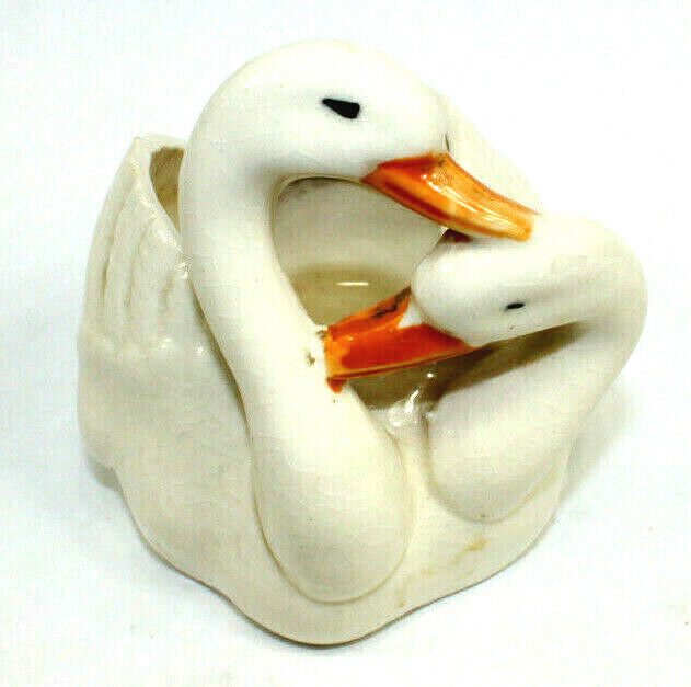 Planter Two Loving Swans White Ceramic Japan Vintage  5\