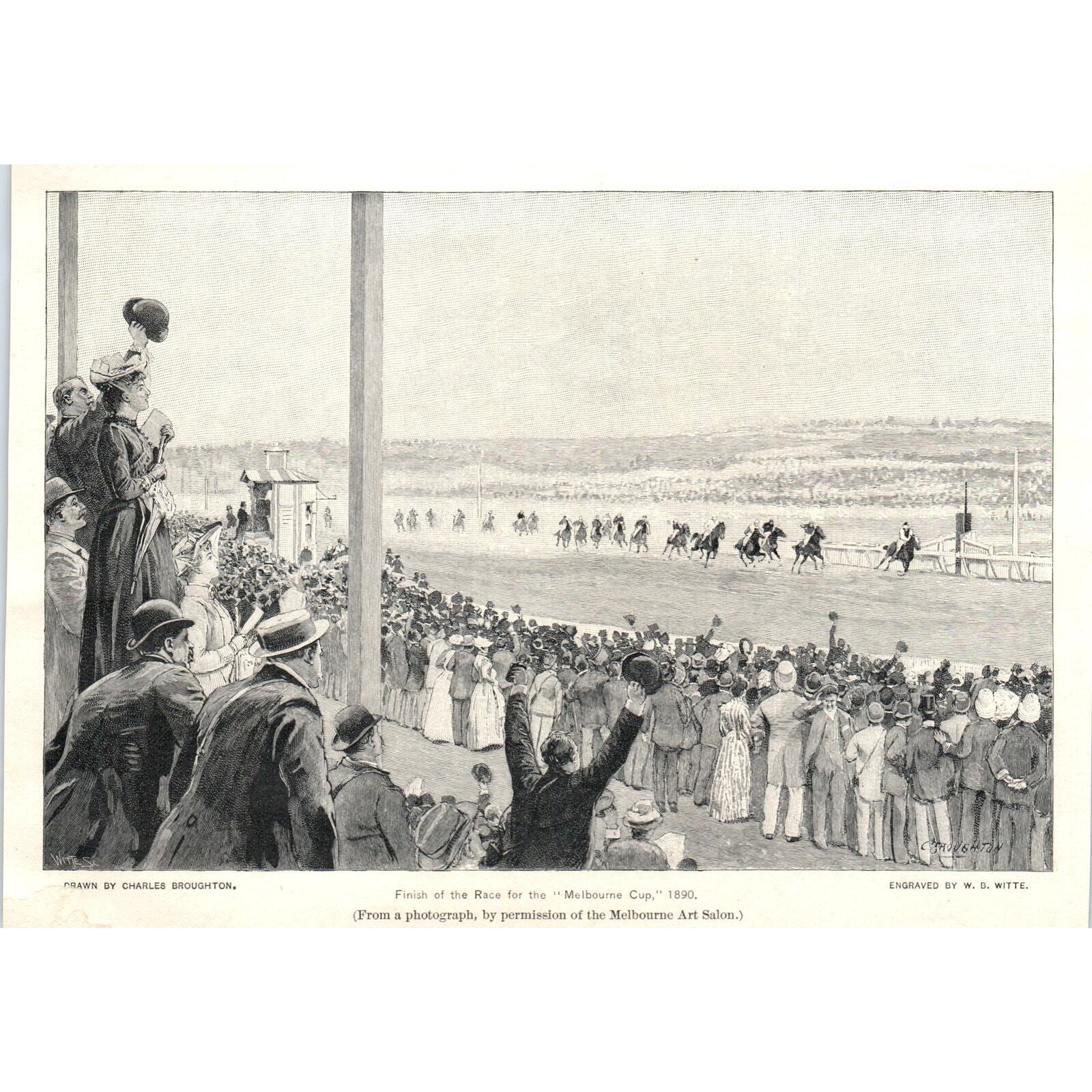 Finish of the Race For the Melbourne Cup Horse Racing 1892 Print AB6-SL1
