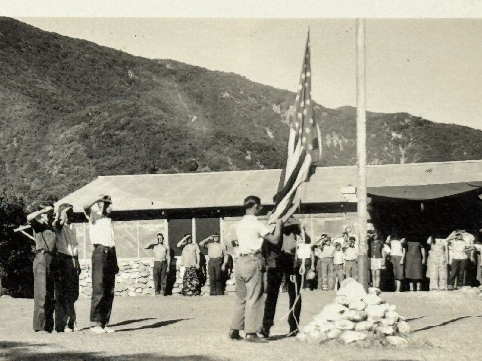 2i Photograph 4H Camp 1939 Kids School Pledge Of Allegianc Raising Flag Ceremony