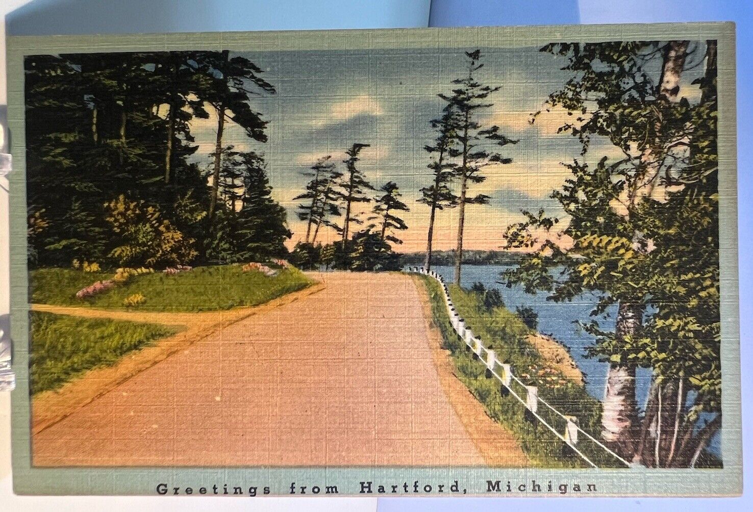 Greetings from Hartford, Michigan - Scenic Lakeside - Rare View - Linen Postcard