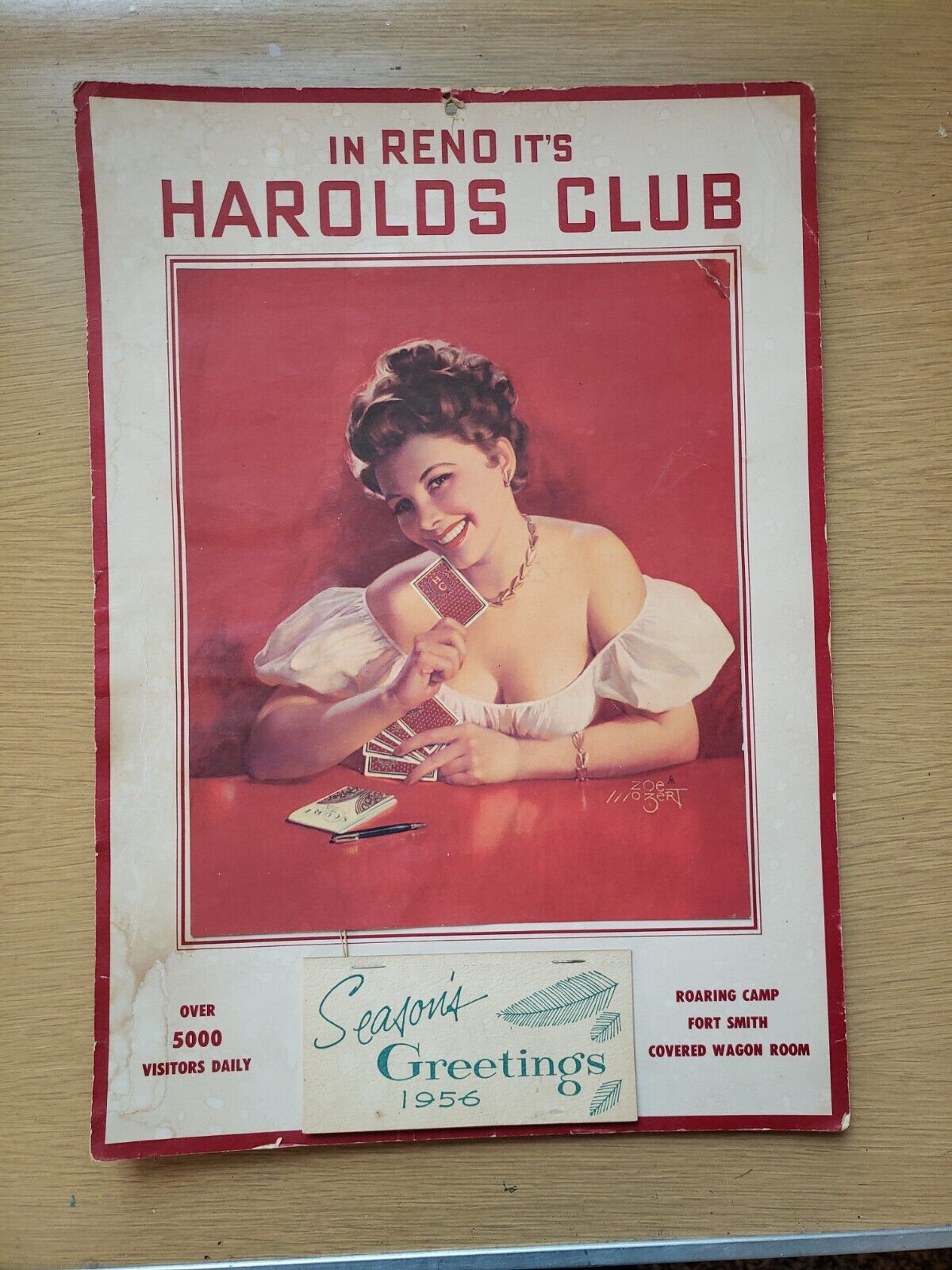 Calendar Pinup Girl 1956 Harold’s Club Reno - Gambling Casino Water Stains RARE