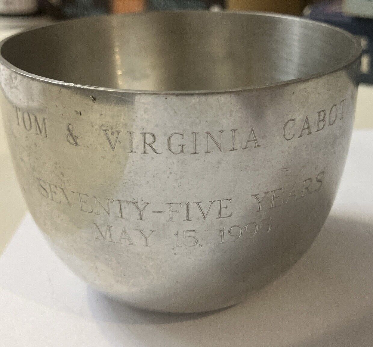 Rare Pewter Cup from Thomas Dudley Cabot’s 75th Anniversary Historical Artifact