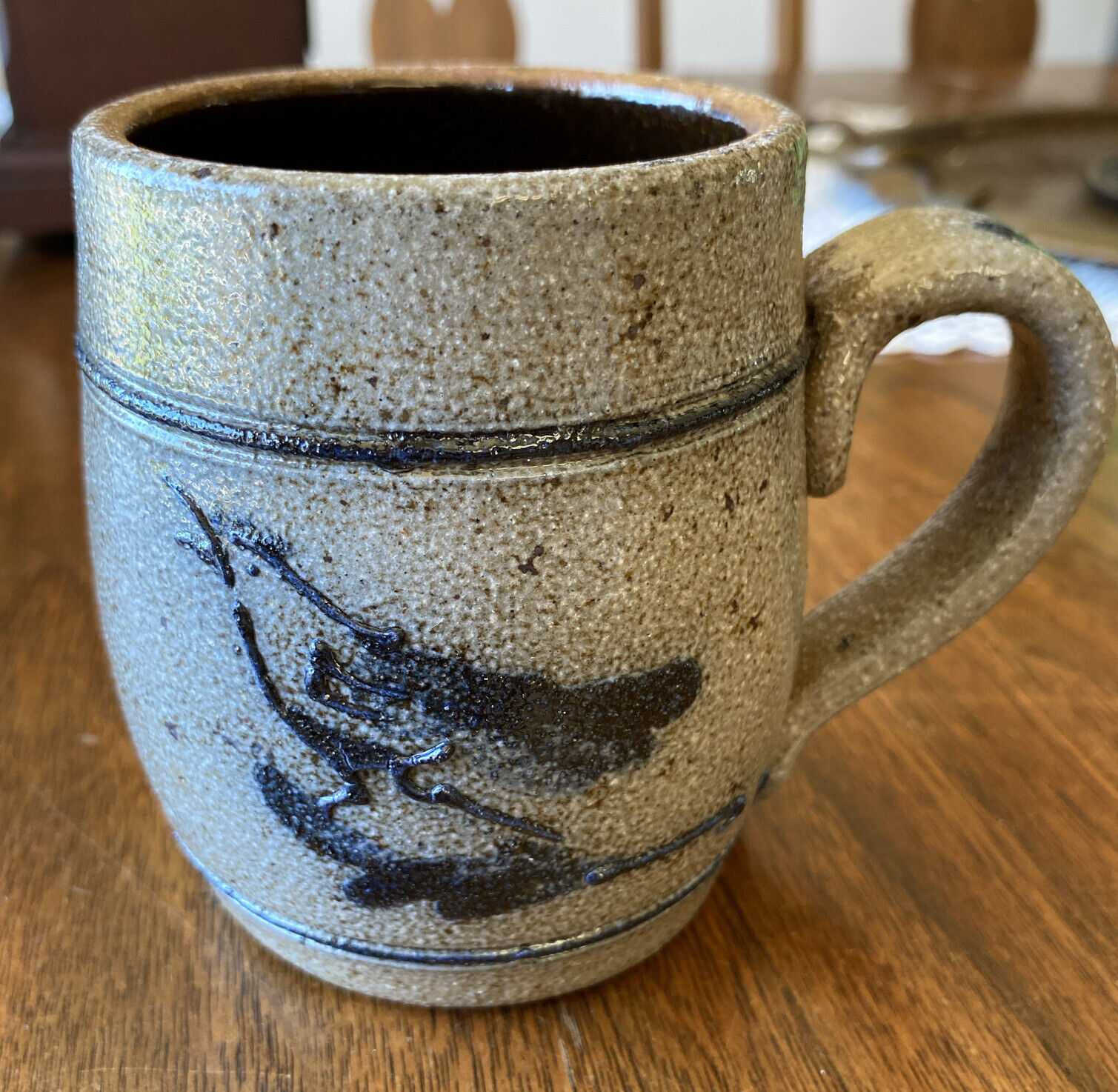 Rowe Pottery Bird Mug Salt Glazed Hand Painted Stoneware 1980’s Vintage