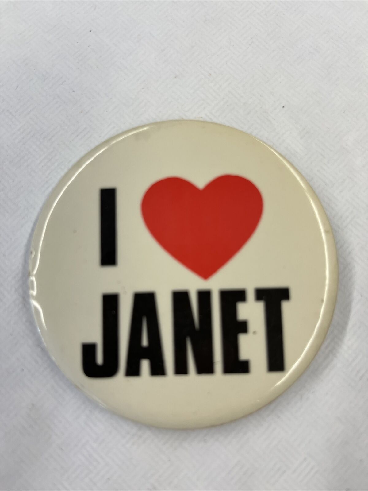 I Love Janet Vintage 1980s Pinback Button