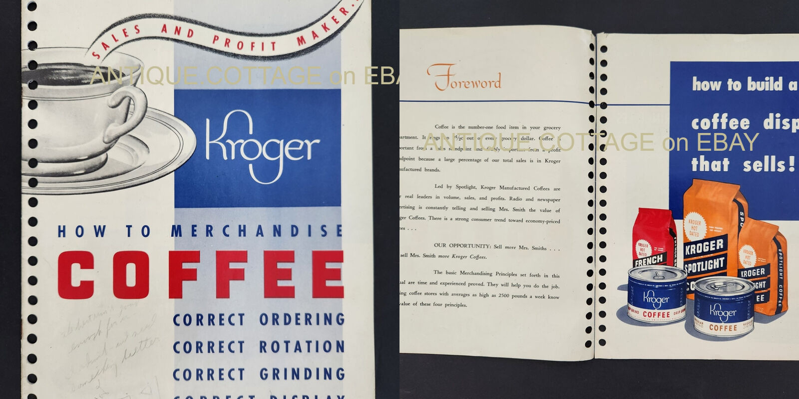 1950s vintage KROGER grocery store COFFEE HOW TO MERCHANDISE 16pg sales book