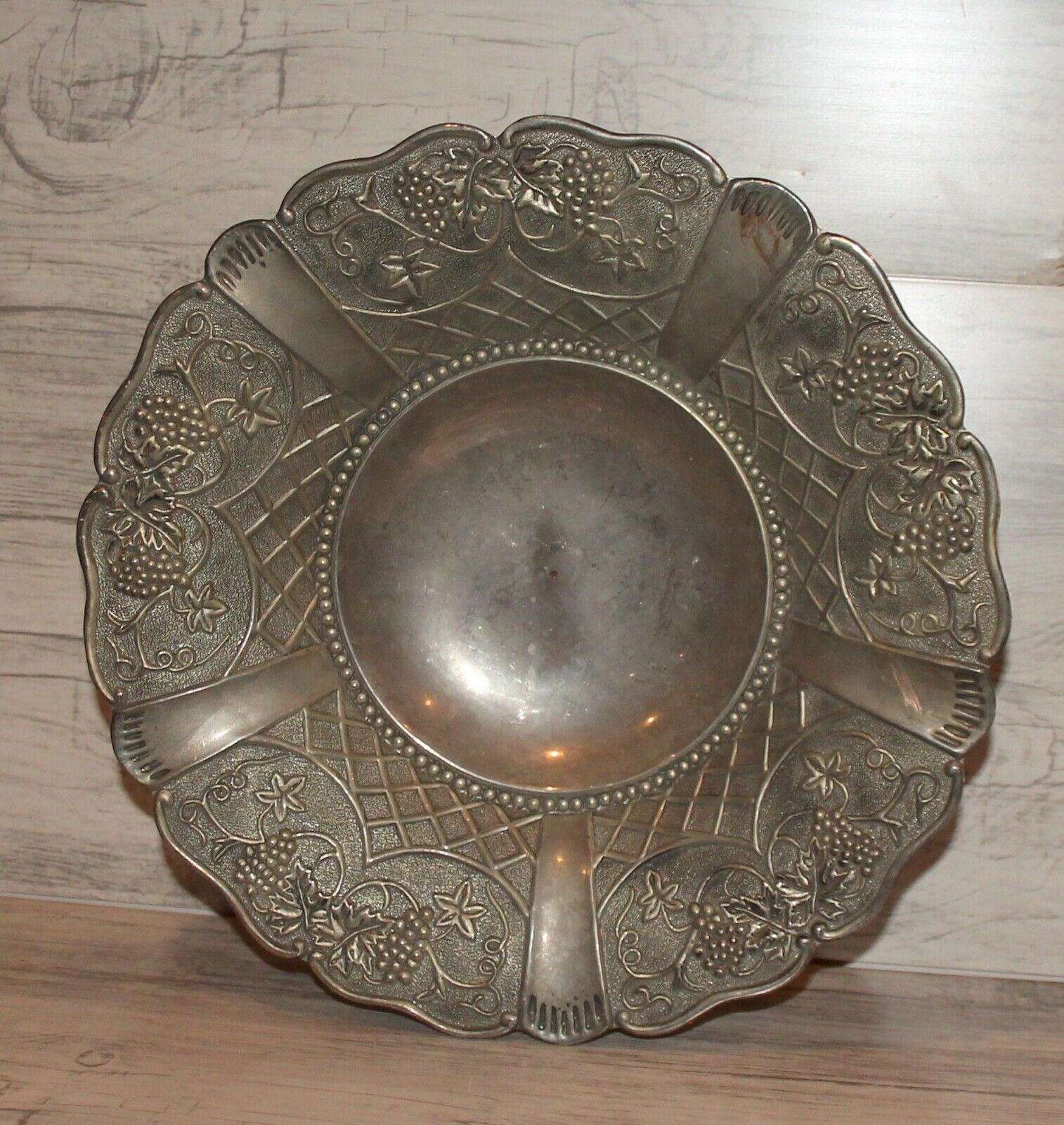 Vintage floral metal pedestal bowl
