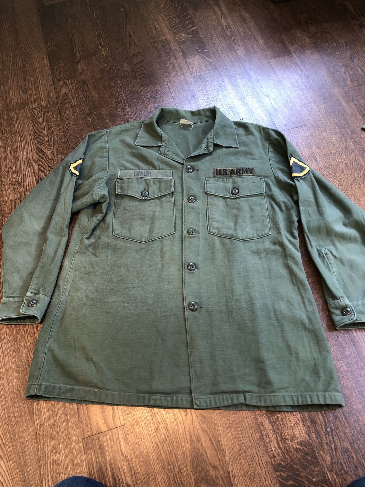 Vintage Vietnam OG107 Shirt 16-1/2 x 32 Patched Named OG 107 Medium