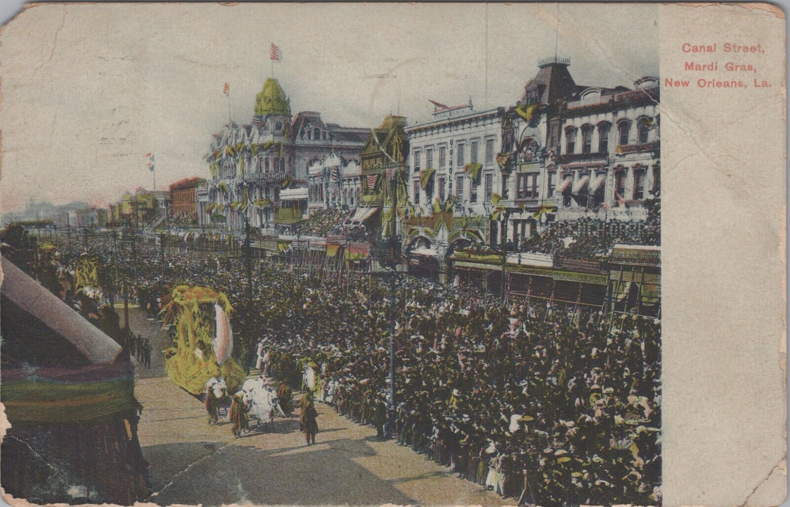 1909 Postcard New Orleans, Louisiana Canal Street Mardi Gras Parade 4923