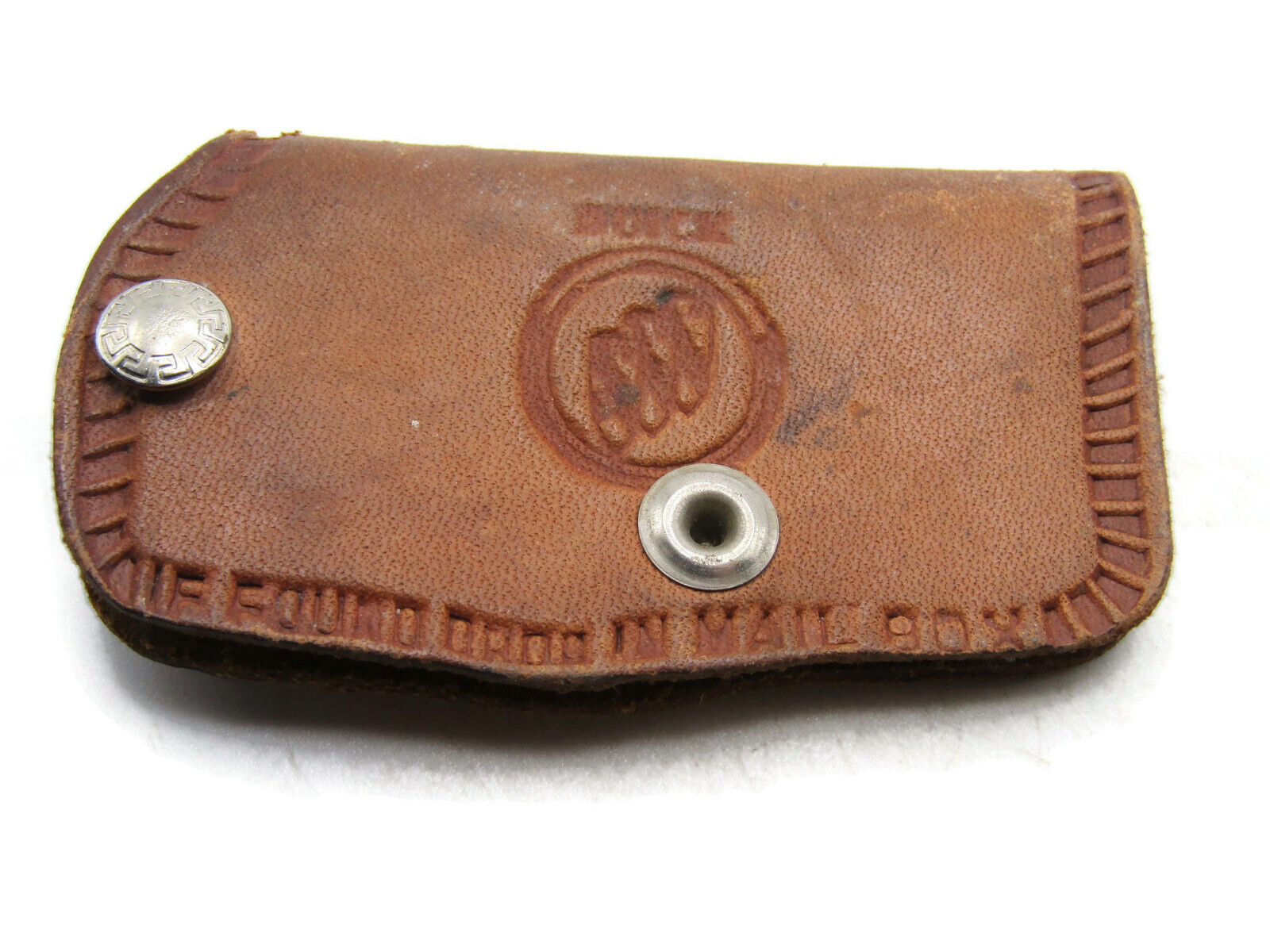 Buick Logo Key Case Holder Brown Leather Vintage